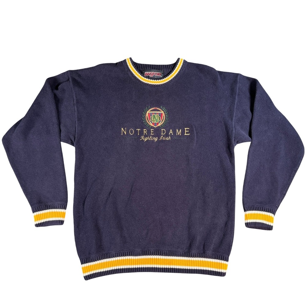 Vintage JanSport Notre Dame Sweater Mens‎ Large Navy Blue Fighting Irish Knit